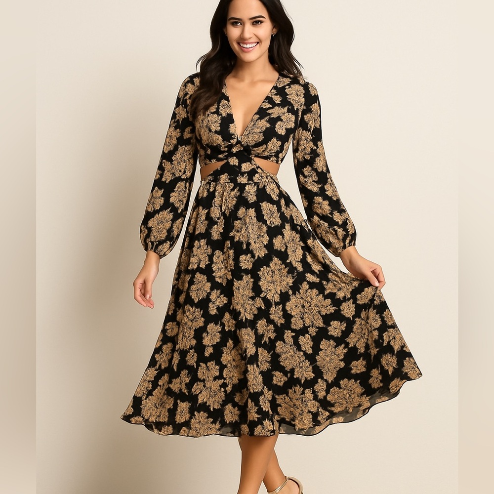 🔥Gianni Bini Marisol Jacquard Amber Flower,Cut-Out,Statement Dress, Size 10